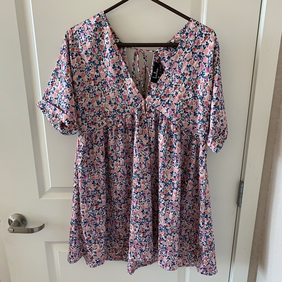 Express Yourself Blush Pink Floral Print Satin Babydoll Dress | Size S - Picture 4 of 5